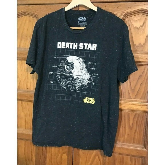 STAR WARS Men's XL Tee - Death Star Engineering Schematic Black Speckled T-Shirt - Picture 1 of 5